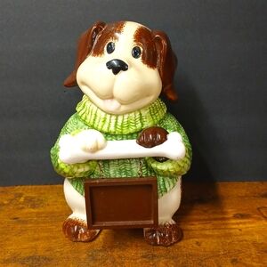 Dog in a Green Sweater Ceramic Cookie Jar by GKAO Counter / Canister 12" H